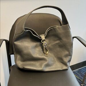 Dooney & Bourke Gray Pebbled Leather Shoulder Bag with Gold-Tone Clasp